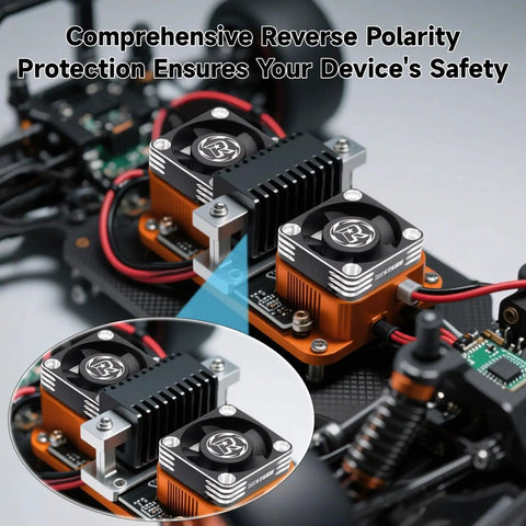 Two Pack 30mm RC Motor Heatsink With Cooling Fan For 1 8 1 10 1 12 Scale RC Cars installed with wiring