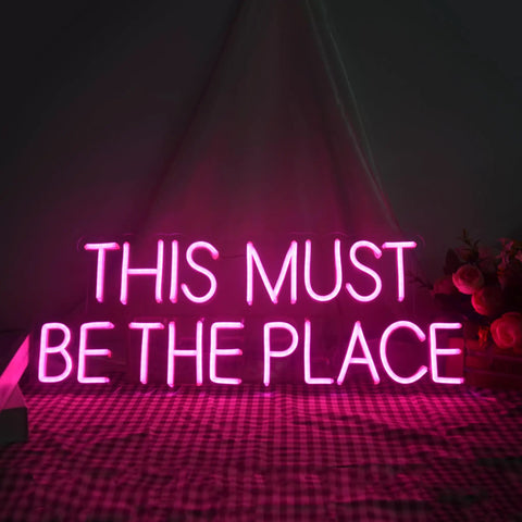 This Must Be The Place Neon Sign Pink Wall Decor For Bedroom And Party Vibes, Large Quote Neon Light For Home Decor, 23 By 9 Inches
