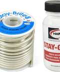 Stay-Brite Number 8 Silver Bearing Solder With Flux Complete Solder Kit SB861 And SCPF4 For Pros And DIYers, showing solder coil and flux jar