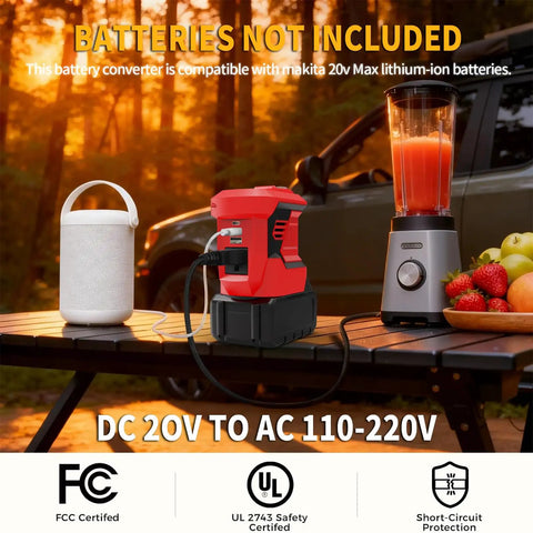 Hit The Road With Heavy Duty Juice From This 300W Portable Power Inverter For Makita 20V And 18V Batteries Converting DC To AC 110V For Camping Featuring Type C And Dual Usb Ports With A Cool Led.