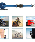 Heavy Duty Ratchet Tie Down Straps 2 Inch By 33 Feet, 10,000 Lbs Break Strength, Double J Hooks, Cargo Lashing Straps For Trailer, Truck, And Farm Equipment, Blue with usage examples
