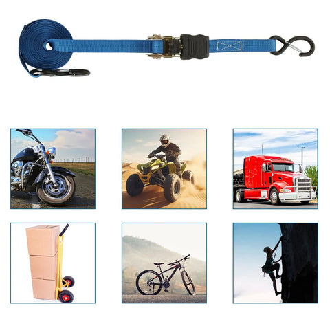 Heavy Duty Ratchet Tie Down Straps 2 Inch By 33 Feet, 10,000 Lbs Break Strength, Double J Hooks, Cargo Lashing Straps For Trailer, Truck, And Farm Equipment, Blue with usage examples