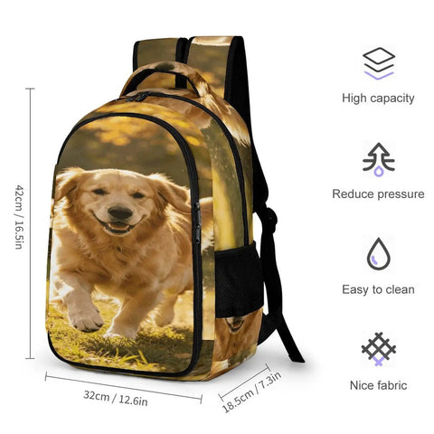 Autumn Running Golden Retriever Printed Backpack For Everyday Use Unisex Large Capacity Daypack Made From Breathable Durable Polyester