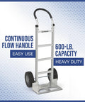 Aluminum Hand Truck With 600 Pound Capacity For Moving Boxes And Crates, Continuous Flow Handle, Smooth Rolling Ten Inch Polyurethane Wheels