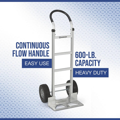 Aluminum Hand Truck With 600 Pound Capacity For Moving Boxes And Crates, Continuous Flow Handle, Smooth Rolling Ten Inch Polyurethane Wheels