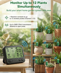 Must Have Wireless Soil Moisture Meter With LCD Receiver showing moisture, temperature, and light data on multiple plants