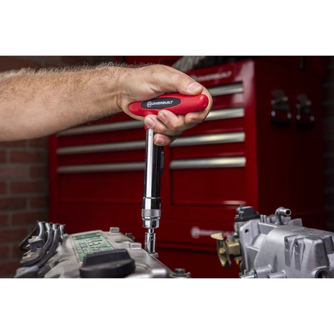 Man using Quarter Inch Drive Ratcheting T Handle Torque Wrench With 20 To 100 Inch Pound Range For TPMS Valves And Bike Repair.