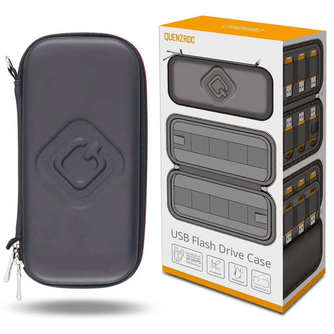 Slick Flash Drive Case and USB Stick Organizer for Keeping Thumb Drives Locked Down Tight During Everyday Commutes with Hella Secure Snap Closure, showing gray EVA case.