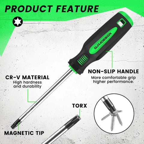 Magnetic Torx Screwdriver Set, 13 Pieces T5 To T40, Chrome Vanadium Steel, Heat Treated For High Hardness with ergonomic handle