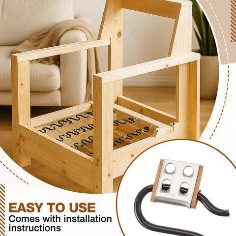 Heavy Duty Couch Upholstery Spring Repair Kit Built Like A Tank With Rock Solid Coils And Steel Stay Wire For Dirt Simple Saggy Sofa Fix and Recliner Seat Support in wooden chair frame with springs.