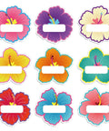 90Pcs Hibiscus Flower Name Tag Stickers Set With 9 Dope Styles Colorful Floral Blank Nameplates Self Adhesive Labels