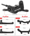 Angled side view of black HAIKS Zoom HB876E 4-piston hydraulic disc brake caliper with 180mm rotor adapters.