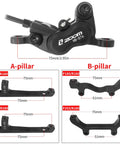 Four Piston Hydraulic Disc Brake Set For EBikes And Mountain Fat And Road Bikes With 180Mm Rotors, adapter measurements shown