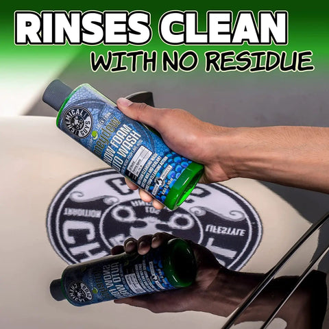TORQ Max Foam 8 Cannon With Honeydew Snow Foam Soap Kit 1 Gallon Car Wash System For Thick Suds And Scratch Free Washes Perfect For Cars, Trucks, SUVs, And RVs. Green bottle shown rinsing clean with no residue