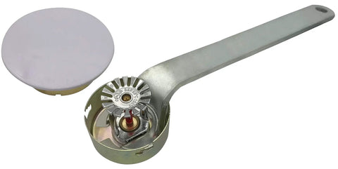 Reliable Concealed Pendent Fire Sprinkler Head Half Inch Npt Rated One Fifty Five F with white cover and metal arm for easy installation.