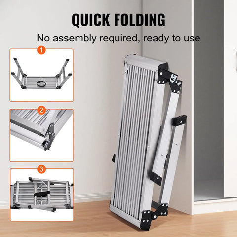 Foldable Aluminum Work Platform 30 by 12 by 20 Inches, Heavy Duty Stool Ladder With 330 Lb Load Capacity, Non Slip Feet, Perfect For Vehicle Washing, Cleaning, Painting, Decorating, And Home Projects. folded upright