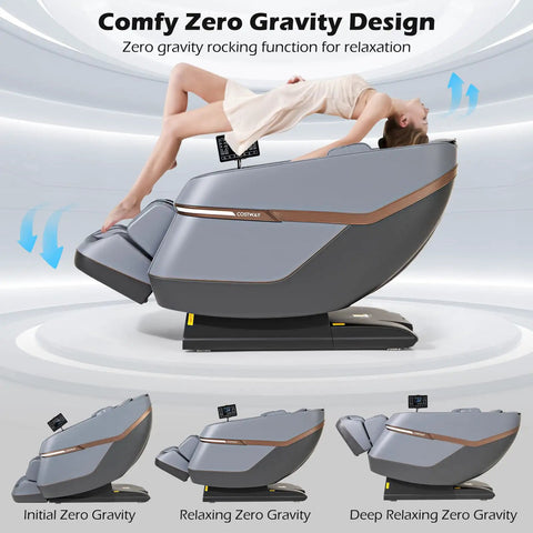 Zero Gravity Full Body Massage Chair Featuring SL Track Kneading Heated Lumbar Padding Built In Airbags Smart Voice Activation Auto Body Scan For Instant Muscle Recovery And Top Tier Daily Chill Vibes In Grey