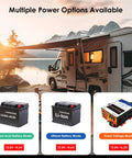 Rock Solid 55 Amp RV Power Converter And Battery Charger 120V AC To 12V DC Plug And Play Replacement For Campers Trailers With No Sweat Multi Stage Charging Routine with battery options displayed