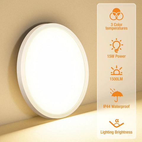 Energy Saving Led Flush Mount Ceiling Light With 3 Color Modes 3000K 4000K 6500K 15W 1500Lm Seven Point Five Inch Round Surface Mount