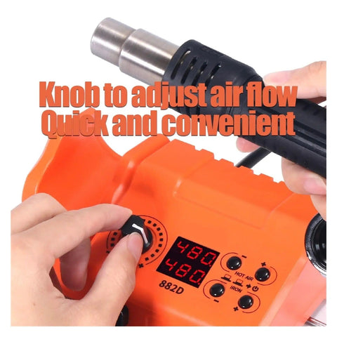 Adjusting airflow knob on Dual LCD Soldering Station All In One Pro Grade Hot Air Rework Tool with temperature display