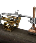 Deluxe Magnetic Grasshopper welding finger with copper spindle and magnetic V‑pad base mounted on a metal pipe