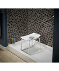Bath Safety Tub And Shower Seat With 16 Inch Height In White Non Slip Poly Seat With Drainage Slots Integrated Handles Rustproof Aluminum Legs And Non Slip Rubber Feet For Stable Easy Access in shower