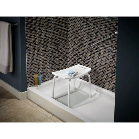 Bath Safety Tub And Shower Seat With 16 Inch Height In White Non Slip Poly Seat With Drainage Slots Integrated Handles Rustproof Aluminum Legs And Non Slip Rubber Feet For Stable Easy Access in shower