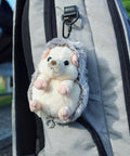 Plush hedgehog keychain attached to backpack with Eight Pack D Shape Carabiner Clips With Screw Gate Two Point Two Inch Aluminum Alloy Key Chain Buckle Mini Keyring Hook For Grab N Go Outdoor Hiking Travel Not For Climbing.