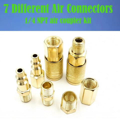 Complete 55 Piece One Quarter Inch NPT Air Hose Fittings Kit With Quick Connect Couplers And Plugs displayed on white background