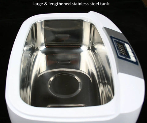 Heavy Duty Ultrasonic Cleaner With Heater 160 Watts 2.5 Liter Tank showing stainless steel basin for long items