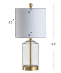 Brass Gold And Clear Glass Table Lamp With White Linen Drum Shade, Glam Transitional Bedside Light For Living Room Or Nightstand