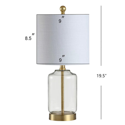 Brass Gold And Clear Glass Table Lamp With White Linen Drum Shade, Glam Transitional Bedside Light For Living Room Or Nightstand
