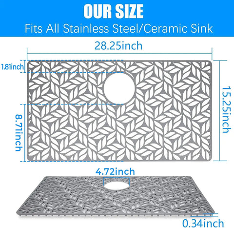 Silicone Sink Protector Mat For Kitchen Sink 28.25 X 15.25 Inches dimensions and design with rear drain hole
