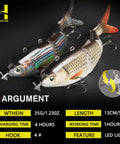 Electric Robotic Swimbait Lure Five Point One Inch USB Rechargeable Auto Swimming Lure With LED Light For Bass Trout Pike Fishing Tackle Color T620 Durable
