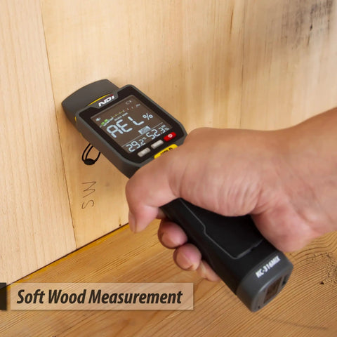 7 In 1 Moisture Meter Scanner With Pin And Pinless Modes For Drywall Cement Board Soft Wood And Hard Wood Up To 3/4 Inch Depth Quick Accurate Readings And Surface Scan For DIY Renovation measuring soft wood