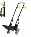3-In-1 Convertible Stair Climbing Hand Truck Dolly With Six Non-Slip Wheels And Adjustable Handle Heavy-Duty Platform Cart That Hauls Up To 440 Pounds On Flat Surfaces And 400 Pounds On Stairs Black And Yellow, black iron foldable dolly