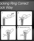 Installation guide for 4 Pack Trailer Tailgate Lift Assist Rollers Kit showing correct locking ring positioning on steel pins.