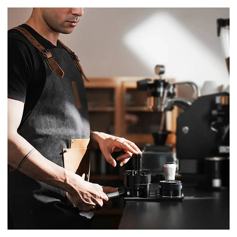 Lock In That Perfect Shot With This 58Mm Magnetic Wdt Tool, Stainless Steel Needle Distributor in use for coffee grounds.