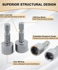 Pro Grade 10 Piece Nut Driver Set For Impact Drill With Metric And SAE Nut Driver Bits, ridge design, close-up