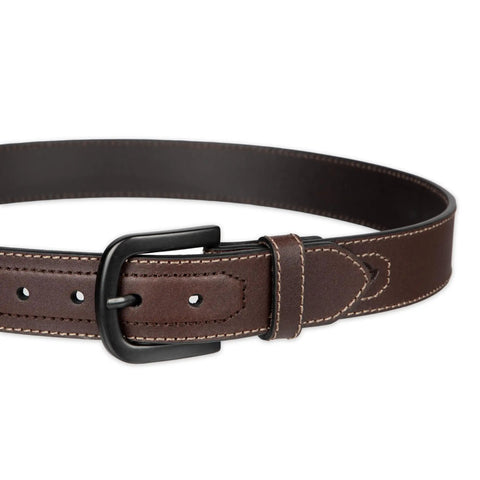 Men Genuine Leather Belt With Tonal Stitch Heavy Duty Brown Work Strap showing sturdy buckle and stitching details.