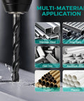 Pro Grade 21 Piece Cobalt Drill Bit Set With Bullet Point Tip M35 TiAlN Coated, 3 Flats Shank, drilling into stainless steel