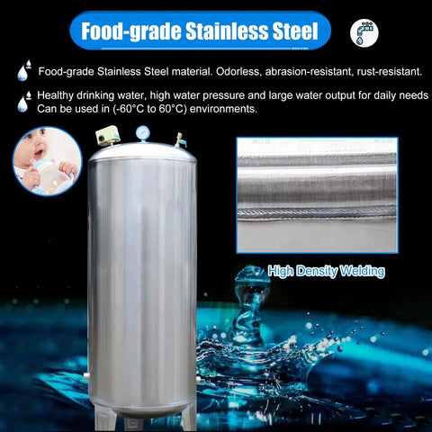 Food Grade Stainless Steel Pressure Tank 300 Liter Vertical Hydro Vessel With Built In Auto Pump, showcasing high density welding.