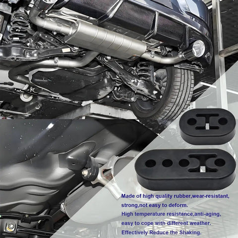 Heavy Duty Rubber Exhaust Hanger Kit 8 Pieces With 4 Hole Adjustable Muffler Hangers And 2 Hole Options shown under a car