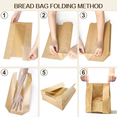 Folding method for 100 Pack Bread Bags With Clear Window And 120 Stickers For Homemade Bread Storage Sourdough Bread Bags