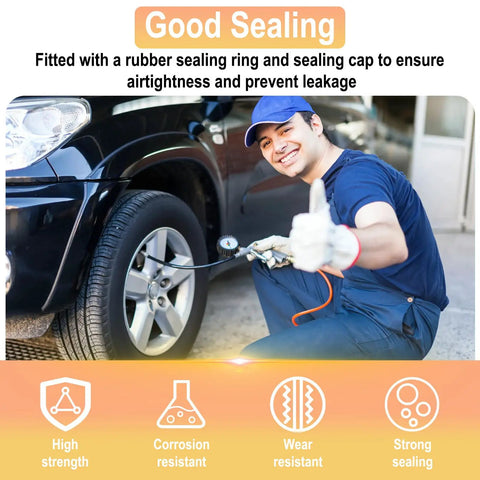 Mechanic using Flexible Tire Valve Extender Kit 8.25 Inch 90 Degree Schrader Adapter Universal Valve Stem Extension for Cars RVs Trucks