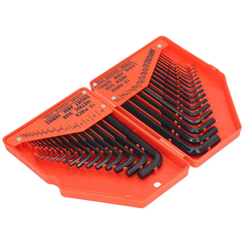 Top Tier 30 Piece Hex Wrench Set With Inch And Metric Combo For Heavy Duty Furniture Assembly Home Repairs And Pro Use High Strength 45 Steel Long Short Arm Tool Kit, orange case with black hex keys