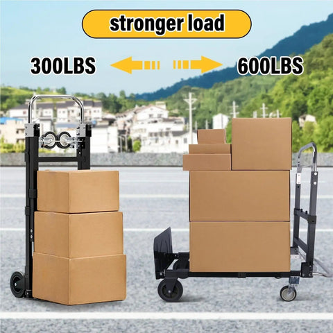 3 In 1 Folding Hand Truck And Convertible Dolly For Moving Heavy Loads Anywhere With Smooth Silent Rubber Wheels And Two 6 Inch Wheels Plus Two 4 Inch 360 Degree Swivel Wheels Ready To Roll For Easy Transport, 300-600 lbs boxes