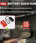 Red Wolf 175 Amp Battery Quick Connector And Jumper Cable Plug with black connector for easy disconnect in use.