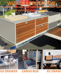 Heavy Duty Workhorse Grade Full Extension Drawer Slides Secured With A Dead Easy Lock And Smooth As Silk Glide in various applications.