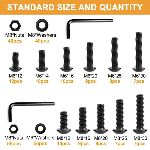 288 Piece Metric Fastener Kit With M6 M8 Button Head Hex Socket Cap Screws Bolts Nuts And Washers In Grade 10 9 Alloy Steel